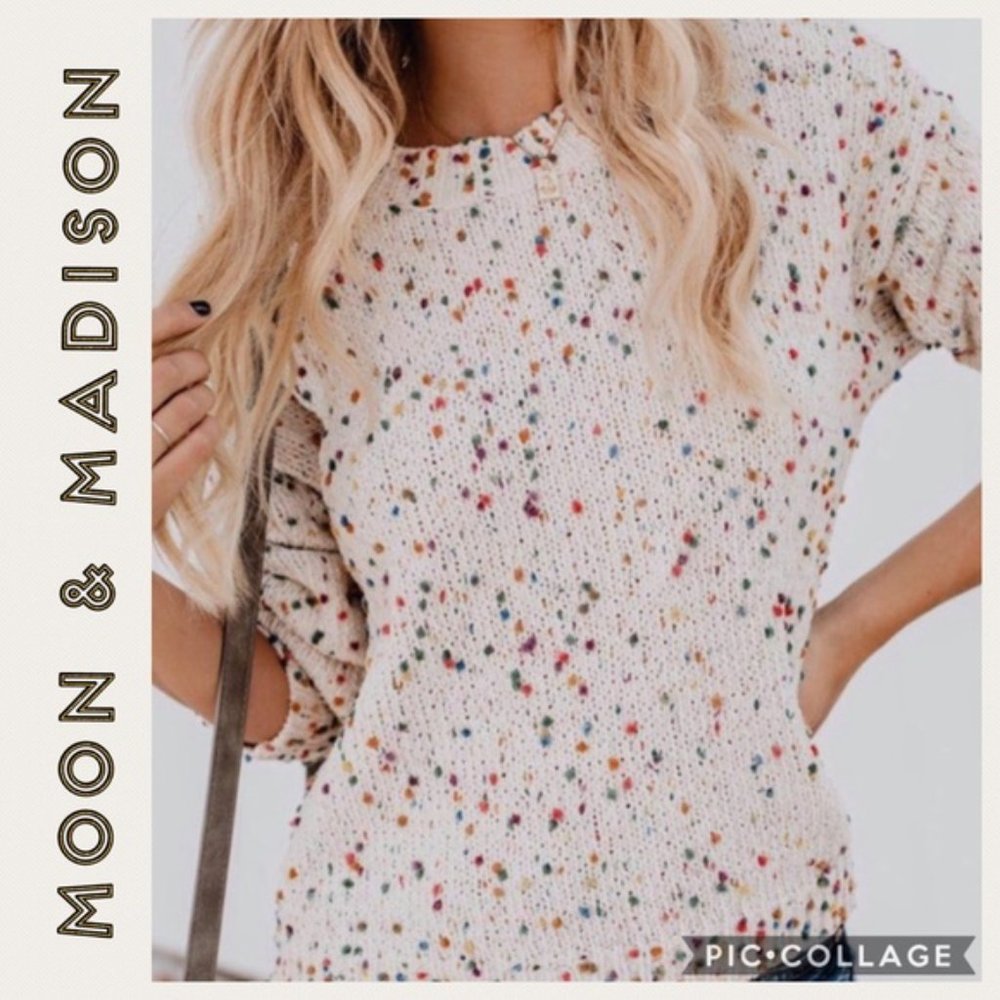 Moon & Madison Confetti Sweater Crewneck White